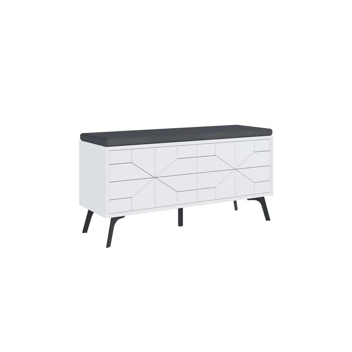 SCHUHSCHRANK 4 Türen - Dune bench - 107/35/55 cm - Weiß, Holzwerkstoff (35/55/107cm) - Calicosy