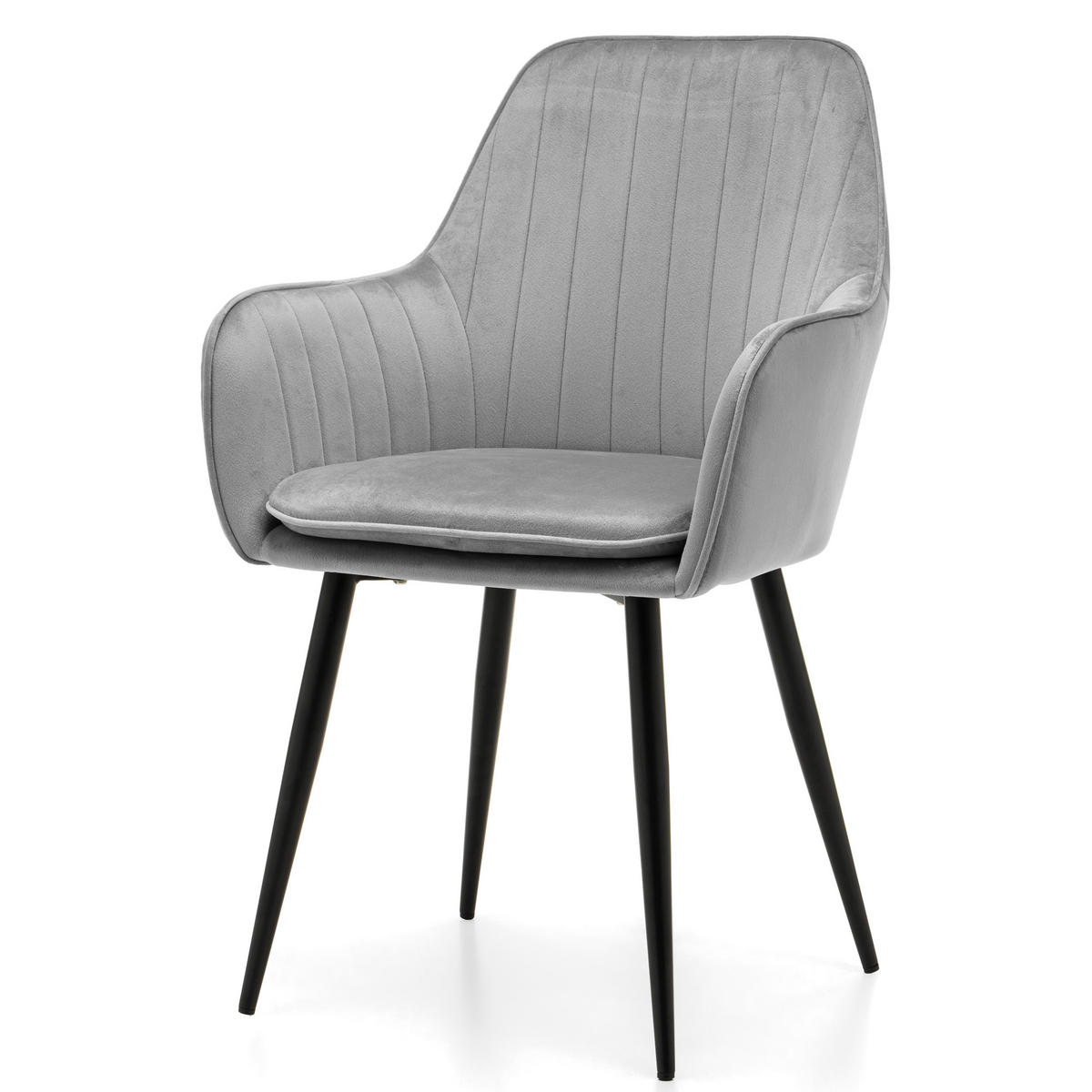 STUHL EMILIA gepolstert mit Steppung- hellgrau - Samt Velours - Hellgrau/Schwarz, Textil/Metall (58/90/58cm) - NEW HOME