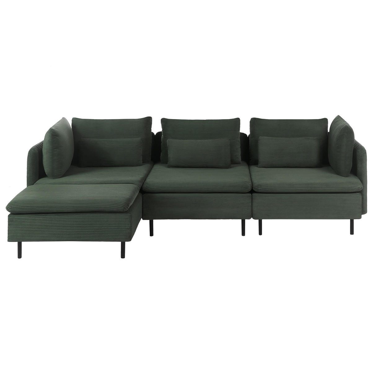 ROHOVÁ POHOVKA modul 3-místná Manšestr Tmavě zelená pravostranná Egeris - zelená barva, textil (275/149cm) - Beliani