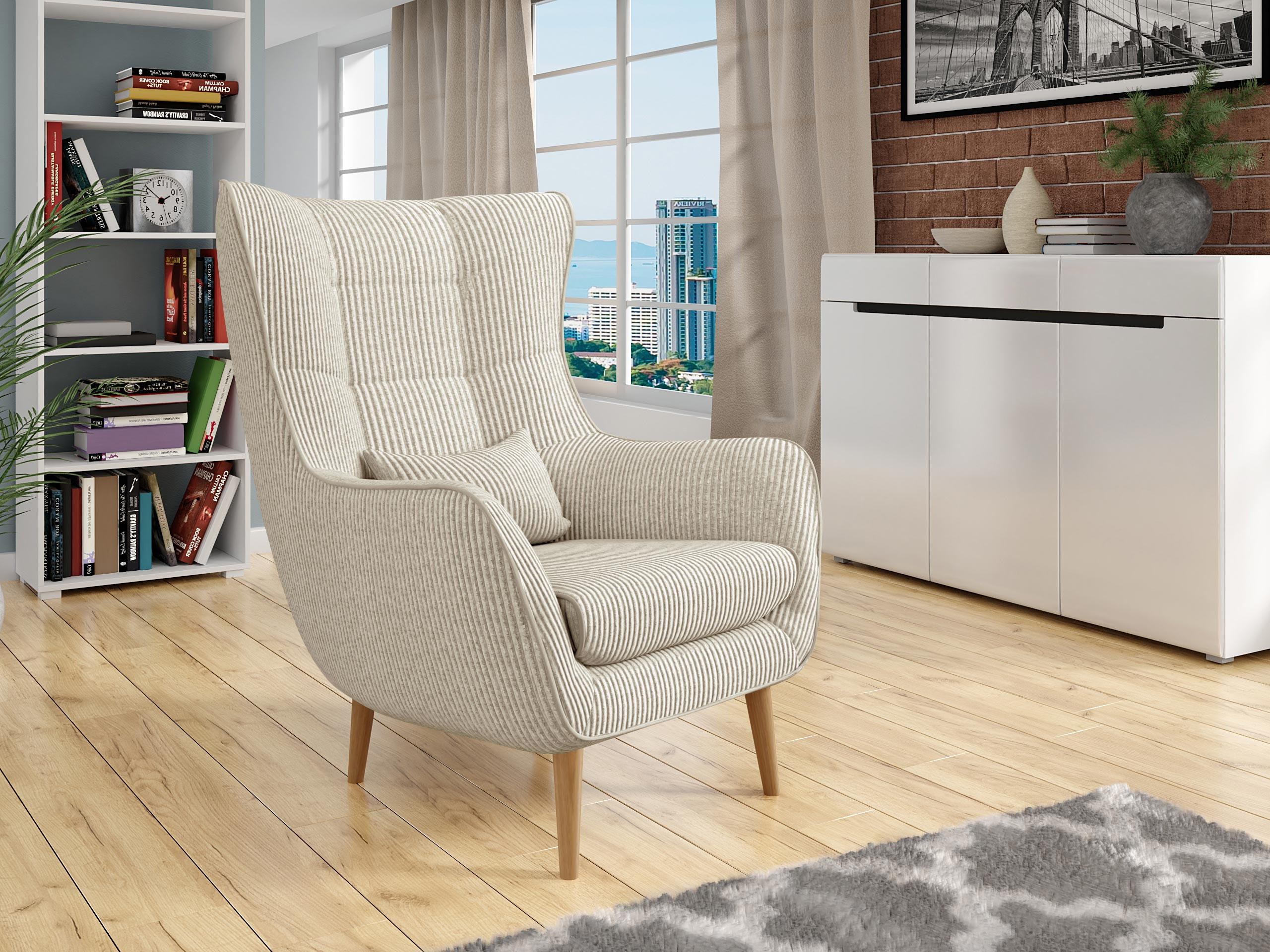 SESSEL Estjano Cord - Beige/Naturfarben, Holz (80/106/95cm) - MIRJAN24