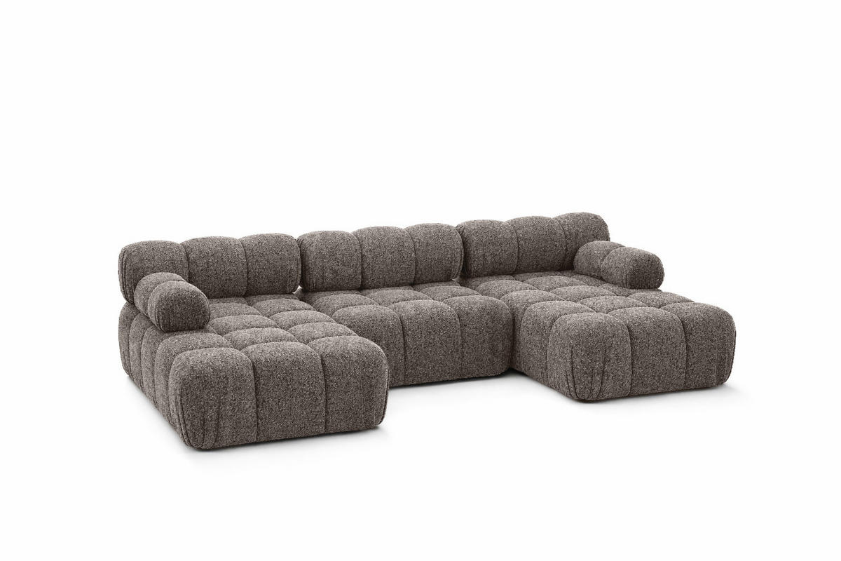 ECKSOFA U-Form, Stoff Bouclé Abriamo, Braun, Selia U - Braun, Holz (285/70/160cm) - Kaiser Möbel