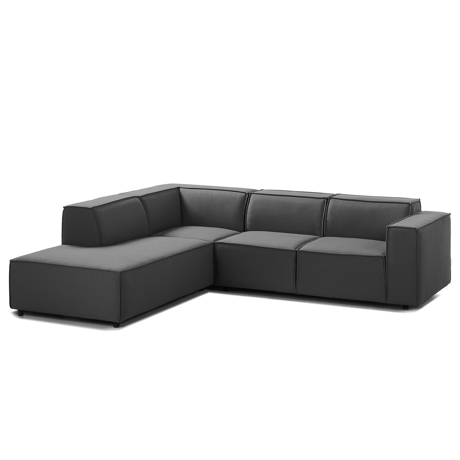 ECKSOFA mit Ottomane - Anthrazit/Schwarz, Kunststoff/Textil (260/234cm) - home24