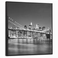 LEINWAND Bilder mit Rahmen - New York - Brücke - Brooklyn - Schwarz und weiß - Architektur - 90x90 - Schwarz, Textil (90/90cm) - MuchoWow
