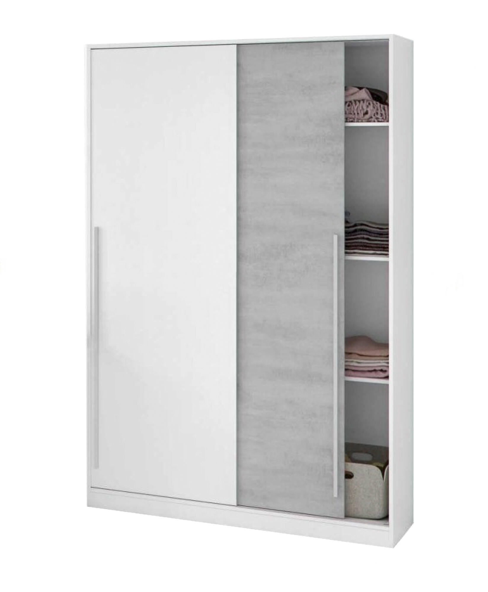 KLEIDERSCHRANK 2 TÜREN Zement, Weiß 50/120/200 cm - Grau, Holzwerkstoff (120/200/50cm) - DMORA