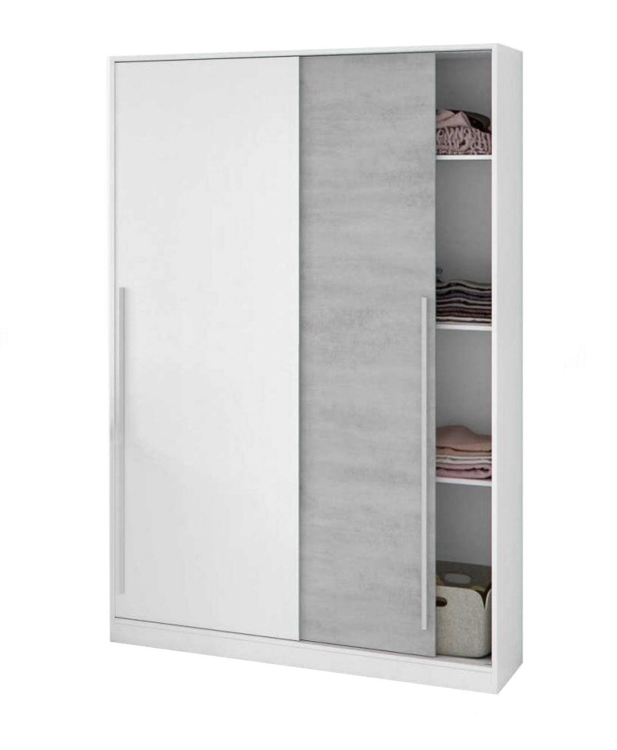 KLEIDERSCHRANK 2 TÜREN Zement, Weiß 50/120/200 cm - Grau, Holzwerkstoff (120/200/50cm) - DMORA