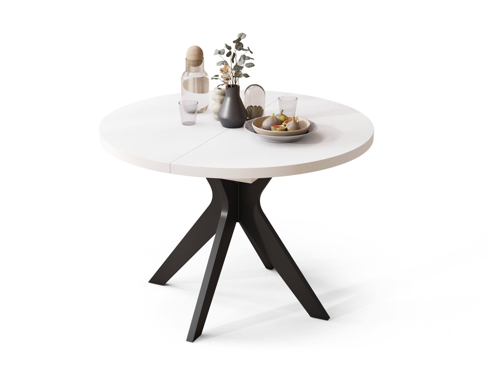 ESSTISCH rund Weiß matt - Schwarz matt ausziehbar - Schwarz/Weiß, Holzwerkstoff (110/110/77cm) - designimpex