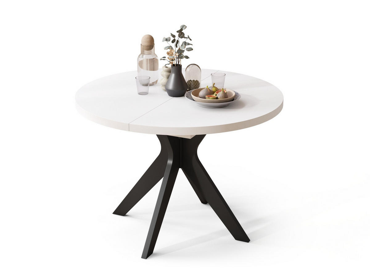 ESSTISCH rund Weiß matt - Schwarz matt ausziehbar - Schwarz/Weiß, Holzwerkstoff (110/110/77cm) - designimpex