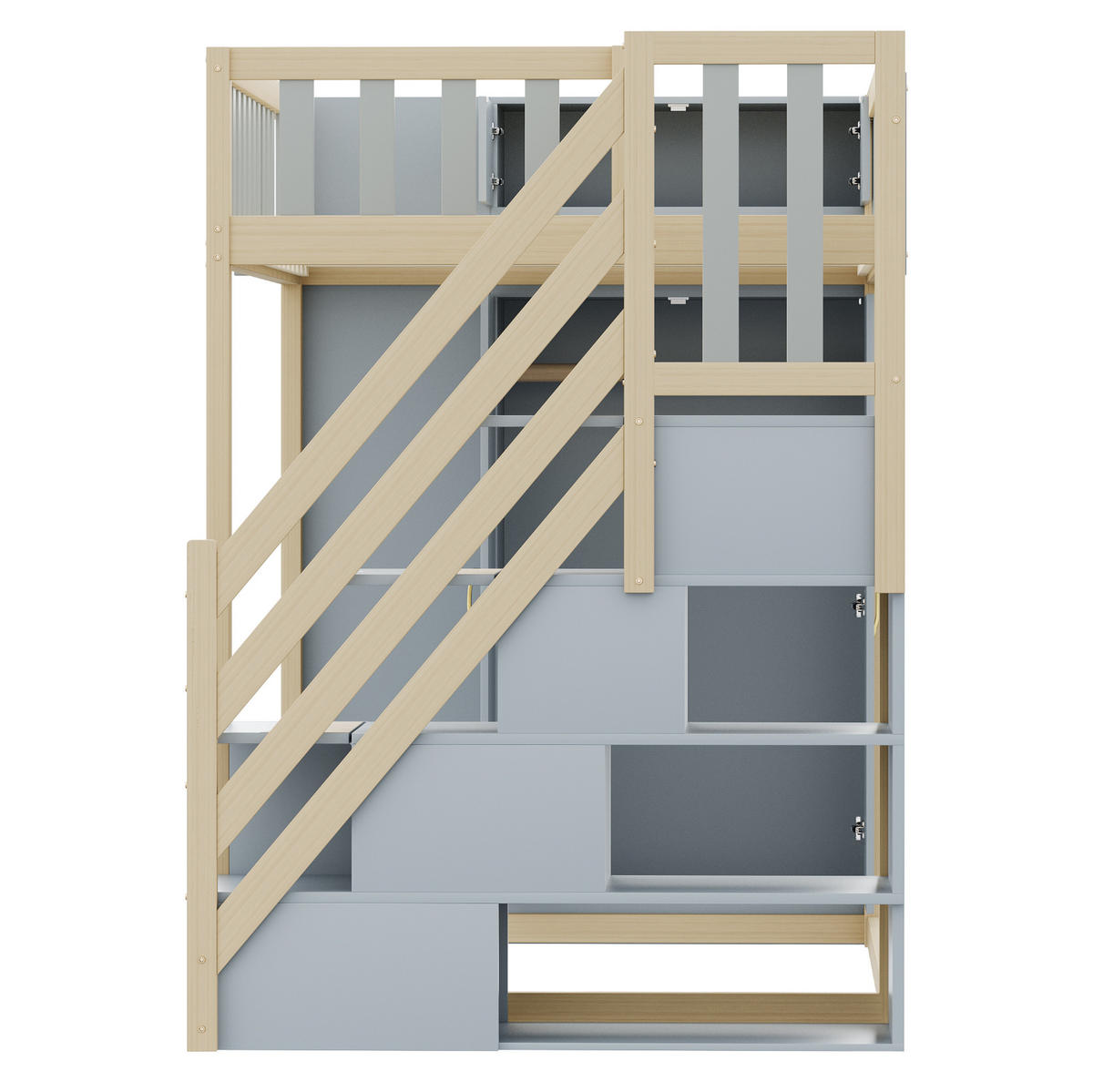 HOCHBETT 90/200 cm Grau mit Kleiderschrank und Stauraum - Grau, Holz (90/200cm) - MIVRAY