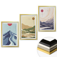 WANDBILDER 3er Set - 40x60 cm Goldrahmen - Pastellfarbene Berge im Japandi-Stil - Goldfarben, Kunststoff (40/60cm) - ArtPrintCave