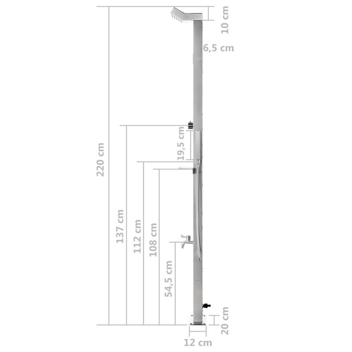 GARTENDUSCHE 220 Cm Edelstahl - Silberfarben, Metall (20/220/12cm) - vidaXL