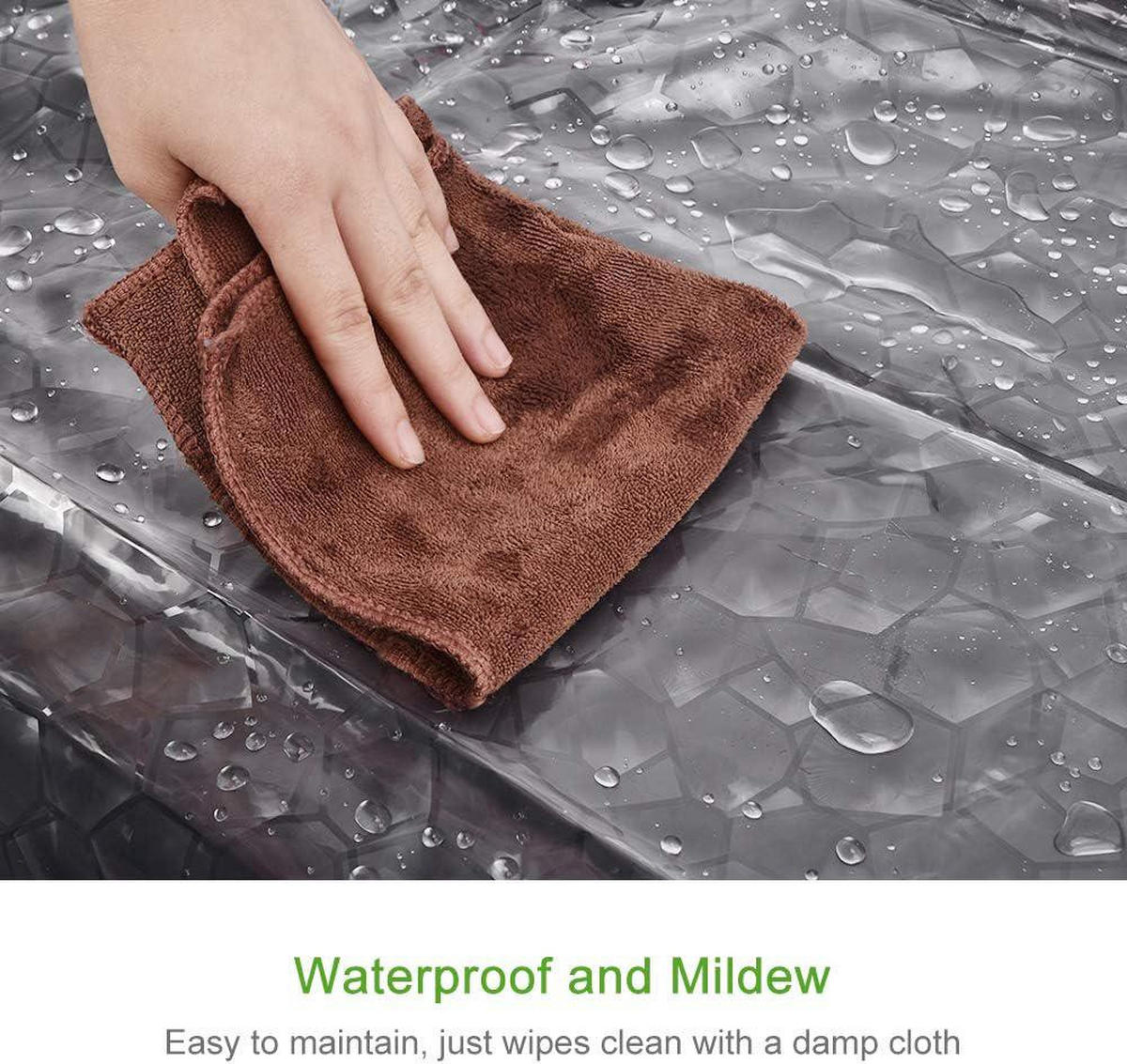 DUSCHVORHANG halbdurchsichtig EVA 3D wasserdicht waschbar schimmelresistent mit Ringen Badezimmer ohne PVC - Weiß, Textil (180/200cm) - MCBOSON