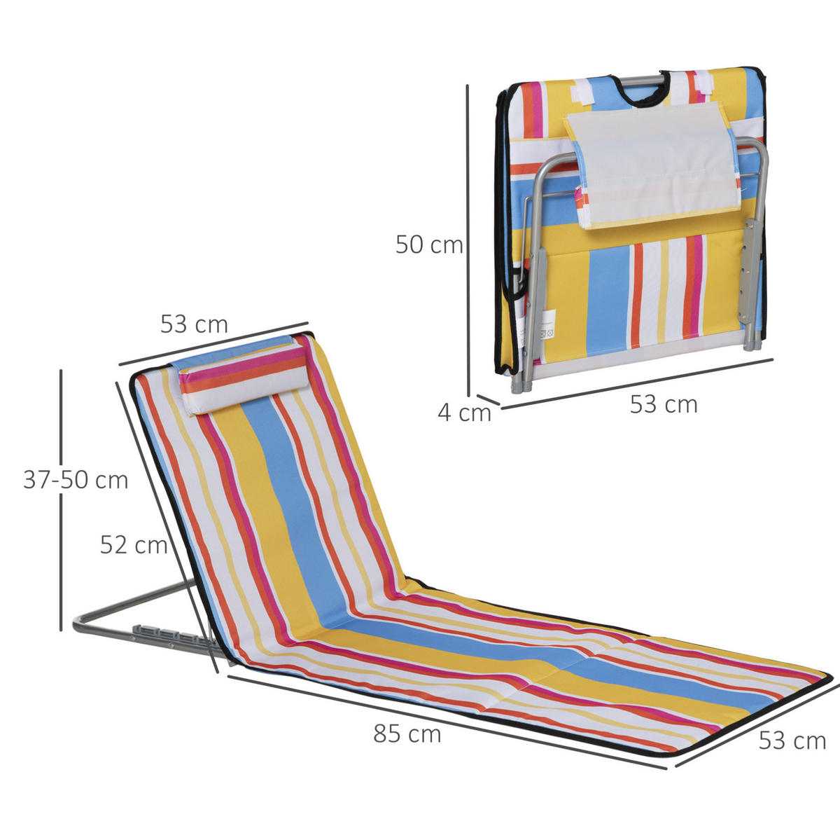 LIEGENAUFLAGE 2er-Set aus Polyester 124x53x4 cm Multicolor mit verstellbarer Rückenlehne - Multicolor, Textil (53/4/124cm) - Modfu