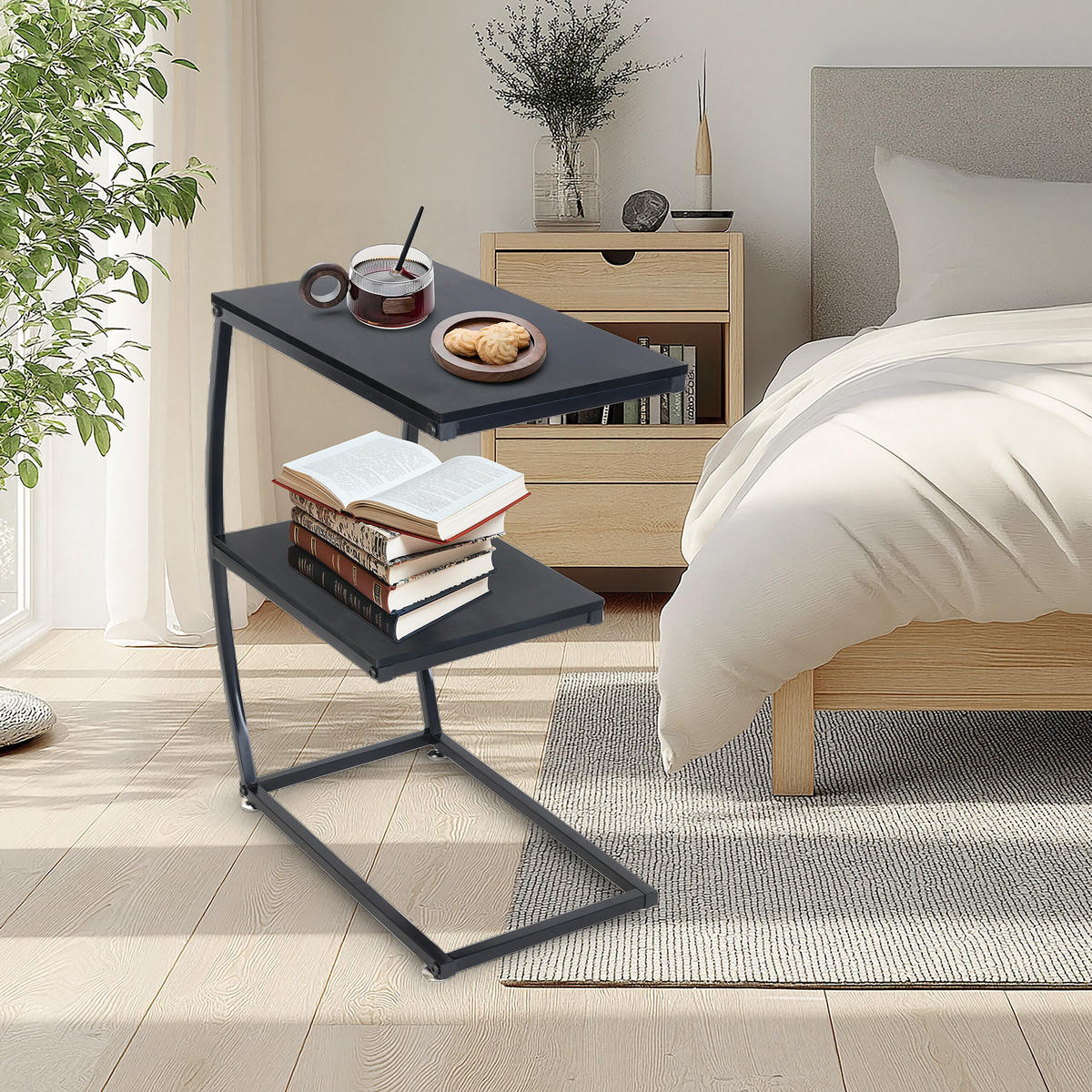 BEISTELLTISCH - Schwarz, Holzwerkstoff/Metall (25/47.5/57.5cm) - Relaxdays