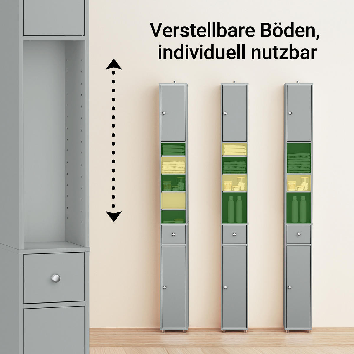 HOCHSCHRANK schmal Hellgrau - Hellgrau, Holzwerkstoff (45/58/40cm) - SoBuy