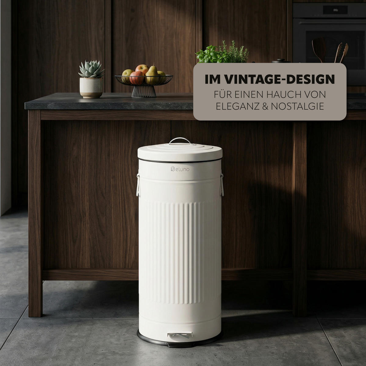 ABFALLEIMER Treteimer VINTAGE, 30 Liter, aus Metall, weiß - Weiß, Metall (30.5/68.5/36cm) - eluno