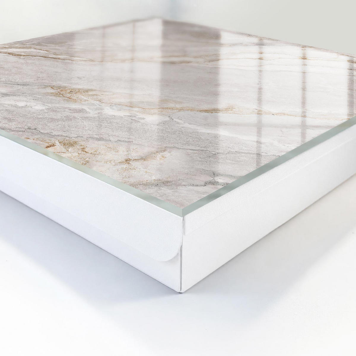 SCHLÜSSELBOX Weiß 30x30 cm – Türöffnung nach rechts - Grauer Marmor - Grau, Metall (30/30/5cm) - TULUP