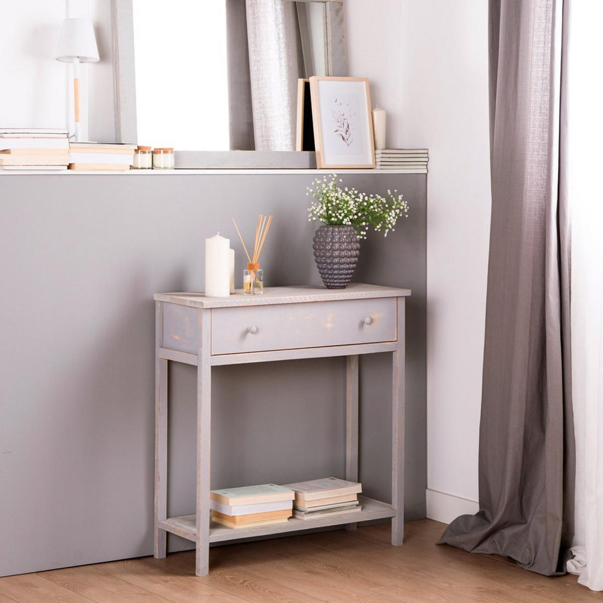 KONSOLENTISCH FÜR DIE EINGANGSHALLE Folk Grau 80 cm x 85 cm - Grau, Holz (30/80/85cm)