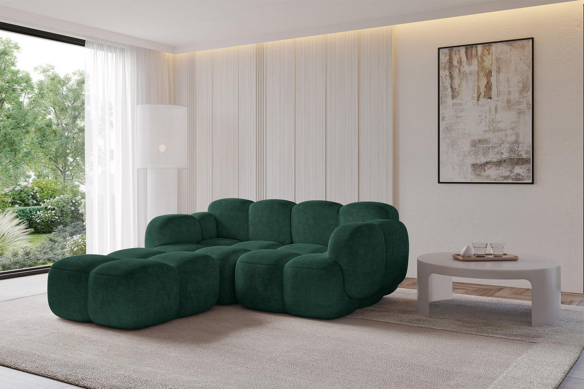 ECKSOFA modulares Sofa Links Miko-L1 214x205x75 Grün Velours - Schwarz/Grün, Holzwerkstoff/Kunststoff (214/205cm) - ALTDECOR