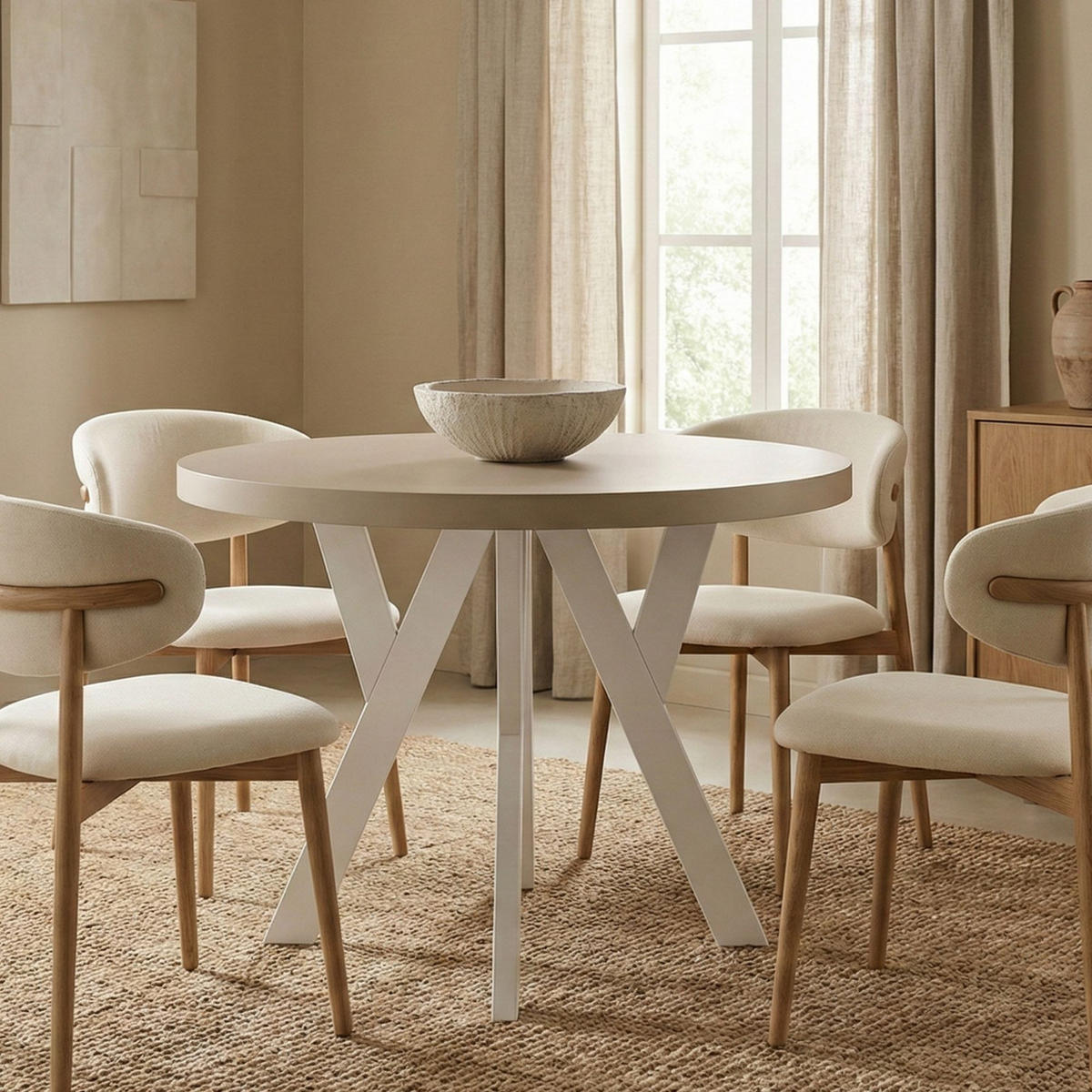 ESSTISCH Runder Ausziehbarer PERO 110/160 Kaschmir / Weiß - Kaschmir/Weiß, Holz (110/160/77cm) - Dekori_Interiors