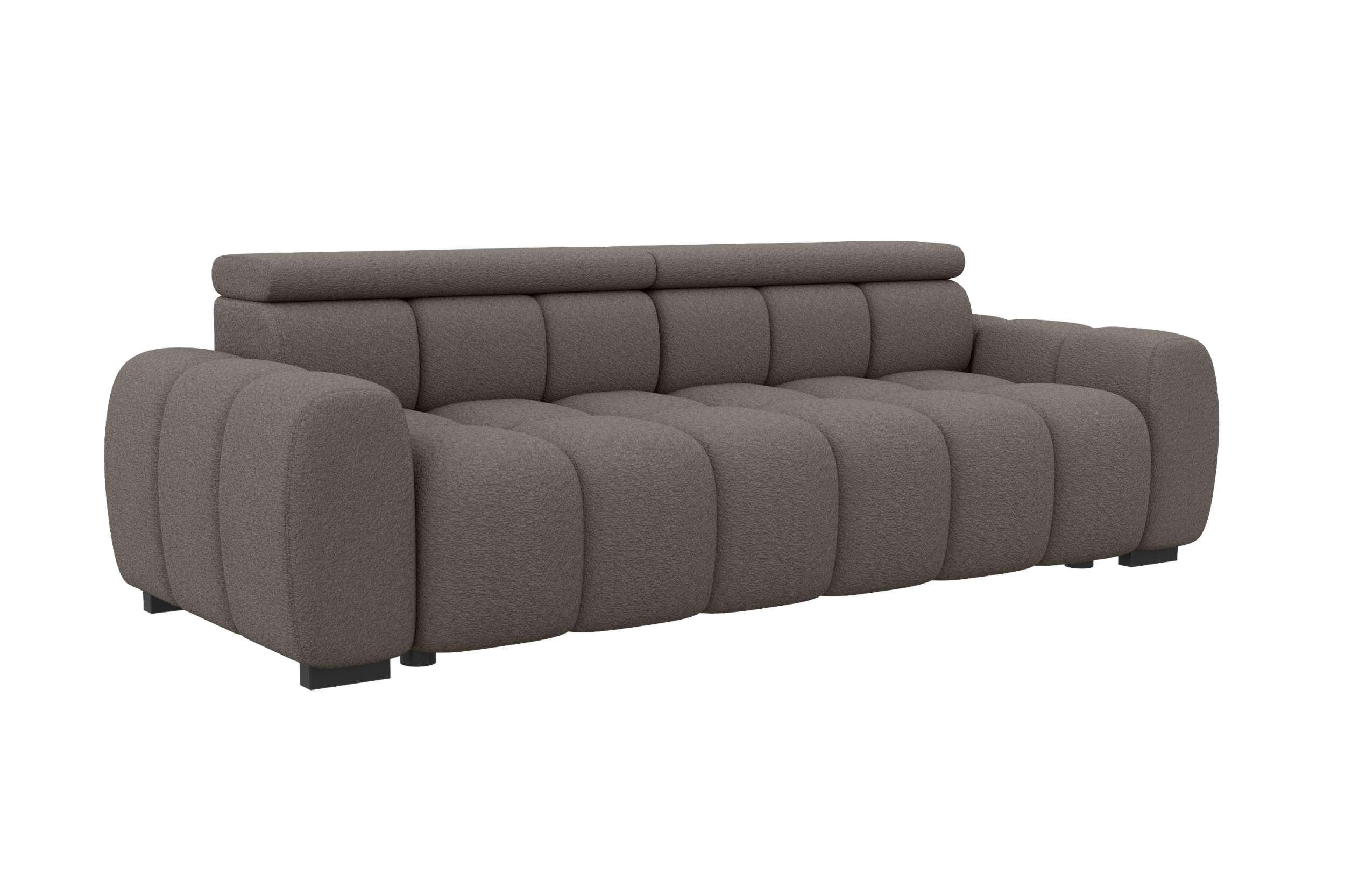 BIGSOFA ALESSIO Bouclé-Stoff Braun mit elektrischer Sitztiefenverstellung - Braun, Kunststoff/Textil (248/77/108cm) - 99rooms