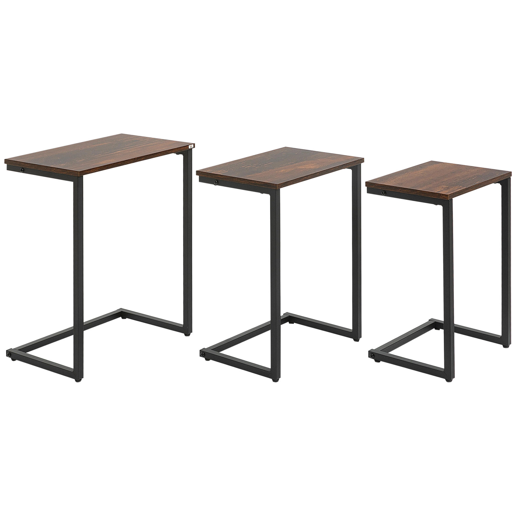 BEISTELLTISCH-SET Spanplatte Stahl Braun - Braun, Kunststoff (45/30/60cm) - HOMCOM