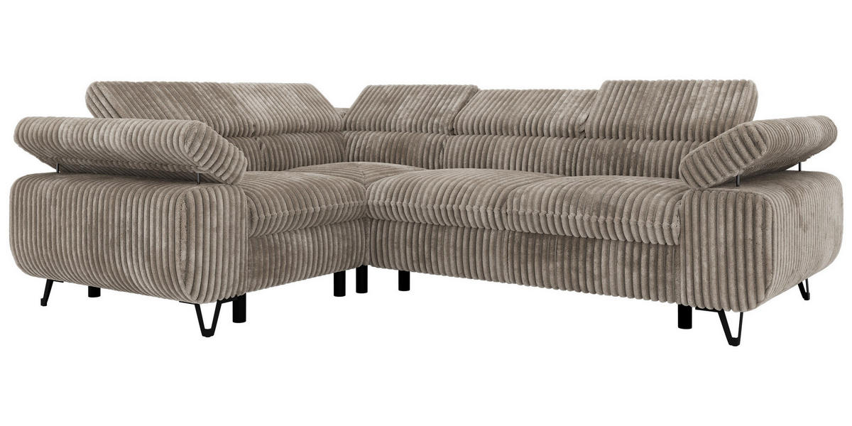 ECKSOFA ORSO L Hellbraun Cord - Links Seite - Hellbraun/Schwarz, Textil/Metall (197/268cm) - MKS