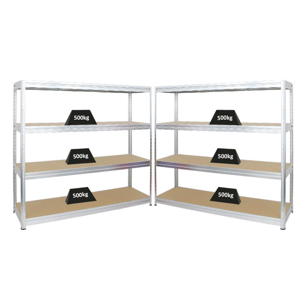 SCHWERLASTREGAL Dino 2er-Set mit 2x 180x200x60 cm Fachlast 500 kg Verzinkt - Silberfarben, Metall (400/180/60cm) - PROREGAL