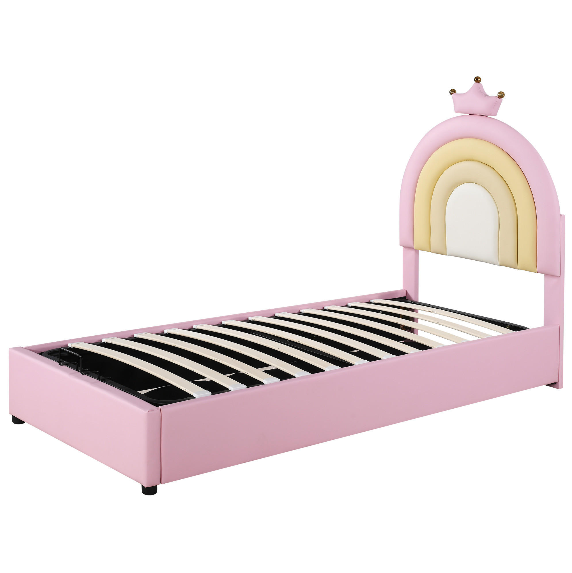 POLSTERBETT 90/200 cm Rosa mit höhenverstellbarem Kopfteil und Lattenrost - Rosa, Kunststoff (90/200cm) - OKWISH