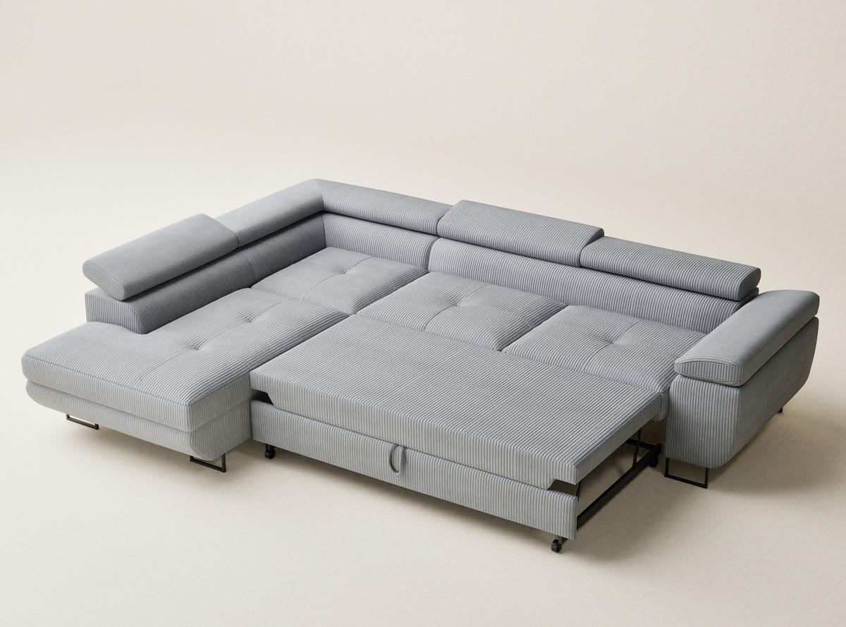 ECKSOFA MIT SCHLAFFUNKTION Concord Hellgrau Samtstoff - Hellgrau/Schwarz, Holz/Holzwerkstoff (203/277cm) - Maison de Reve
