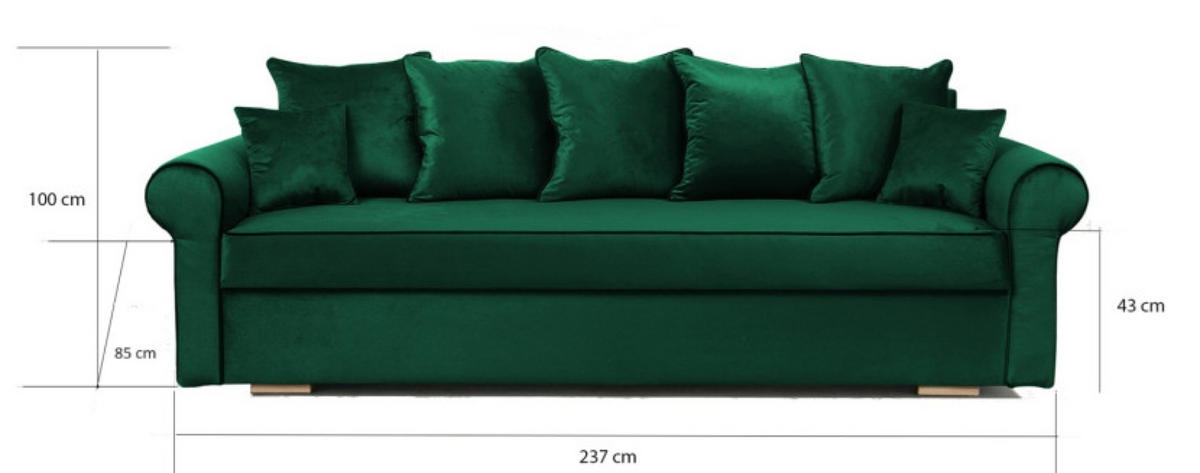 SOFA Grün VIVIA Ausziehbar Drei Personen - Grün, Textil (237/100/85cm) - Sepro Meble