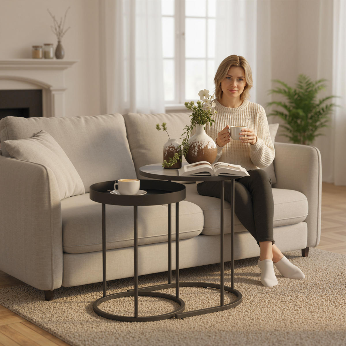 COUCHTISCH-SET DE-08766 2-teilig, Grau - Grau, Metall (42/42/54cm) - ComfortXL
