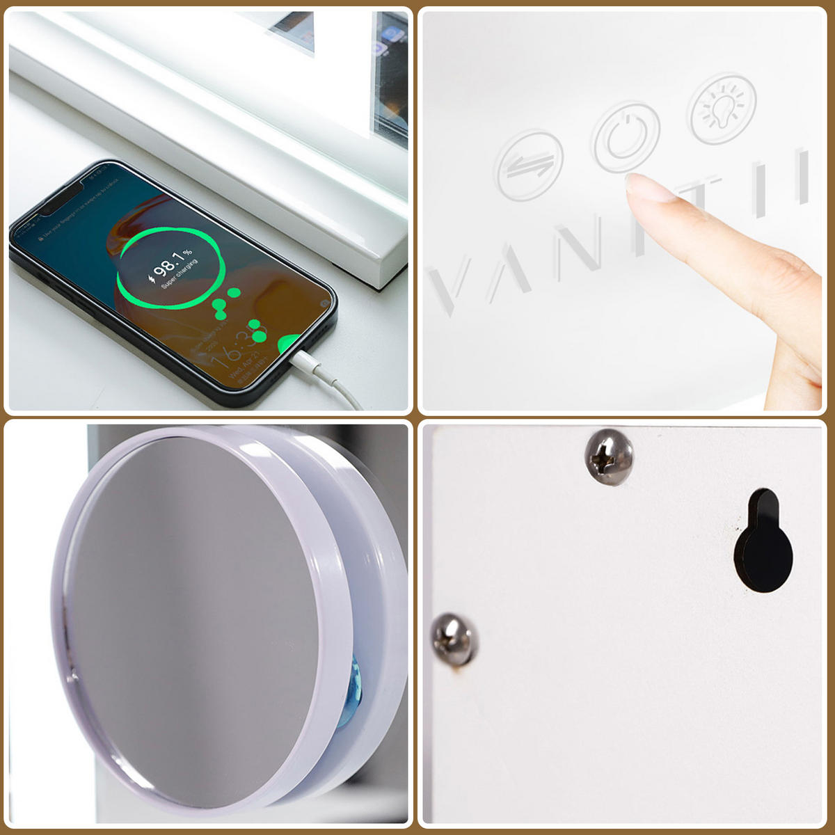 SCHMINKSPIEGEL mit LED Lichtleiste weiß 58/46 cm - Weiß, Metall (58/46/3cm) - VANITII