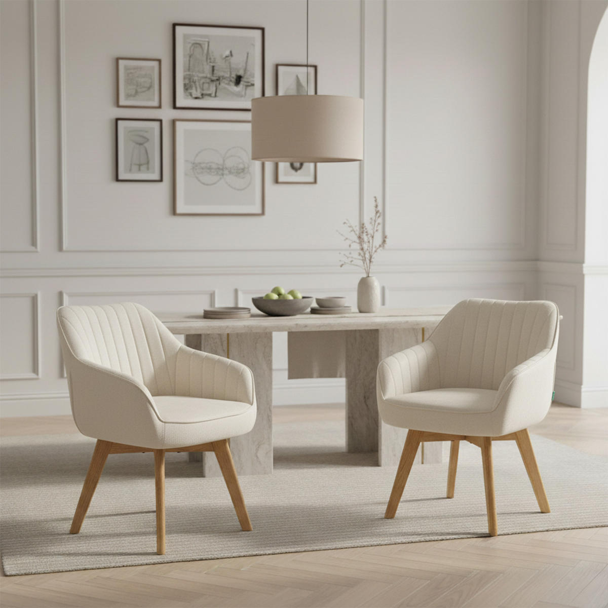 ARMLEHNSTUHL Mika-Jara 2er-Set - Honigeiche/Creme, Eichenholz/Holz (60/82/61cm) - DUBI Möbel