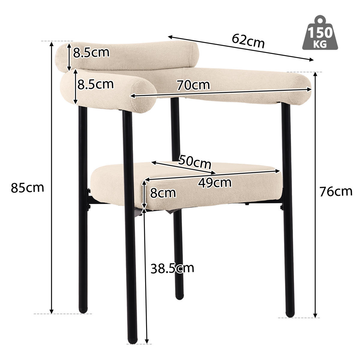SESSEL ergonomisch 70 x 62 x 84 cm Wildlederstoff Beige 6er-Set - Beige, Metall (62/84/70.2cm) - Meubliv