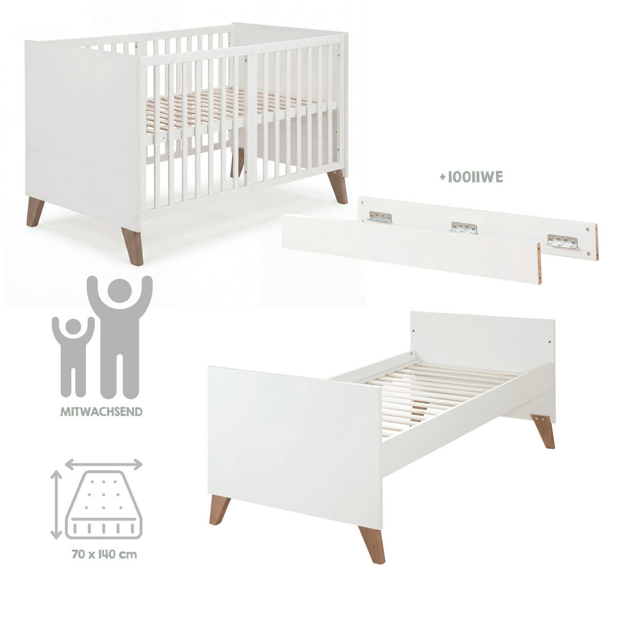 BABYBETT Ole 70 x 140 cm - Eichefarben/Weiß, Holz/Holzwerkstoff (70/140cm) - Roba