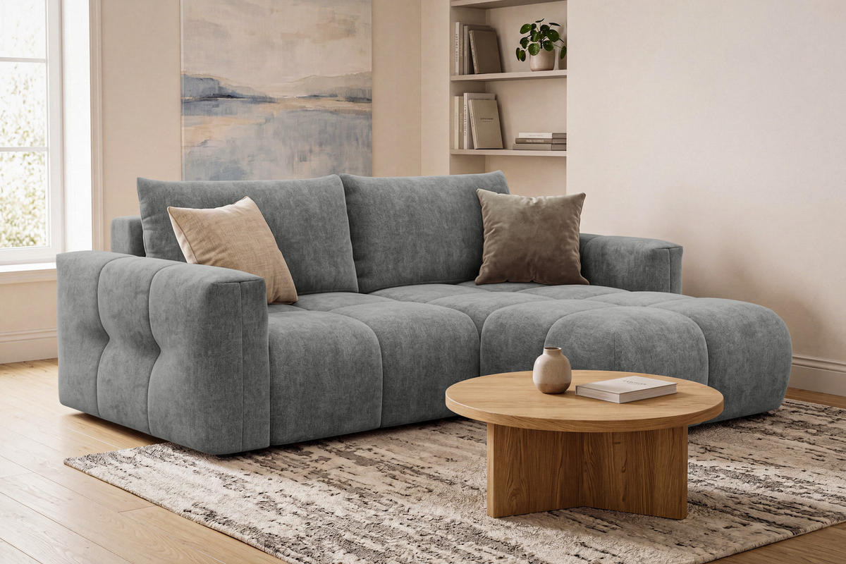 ECKSOFA VERONA 3-Sitzer rechts, Grau - Schwarz/Grau, Holz/Textil (224/173cm) - Courtois Laville