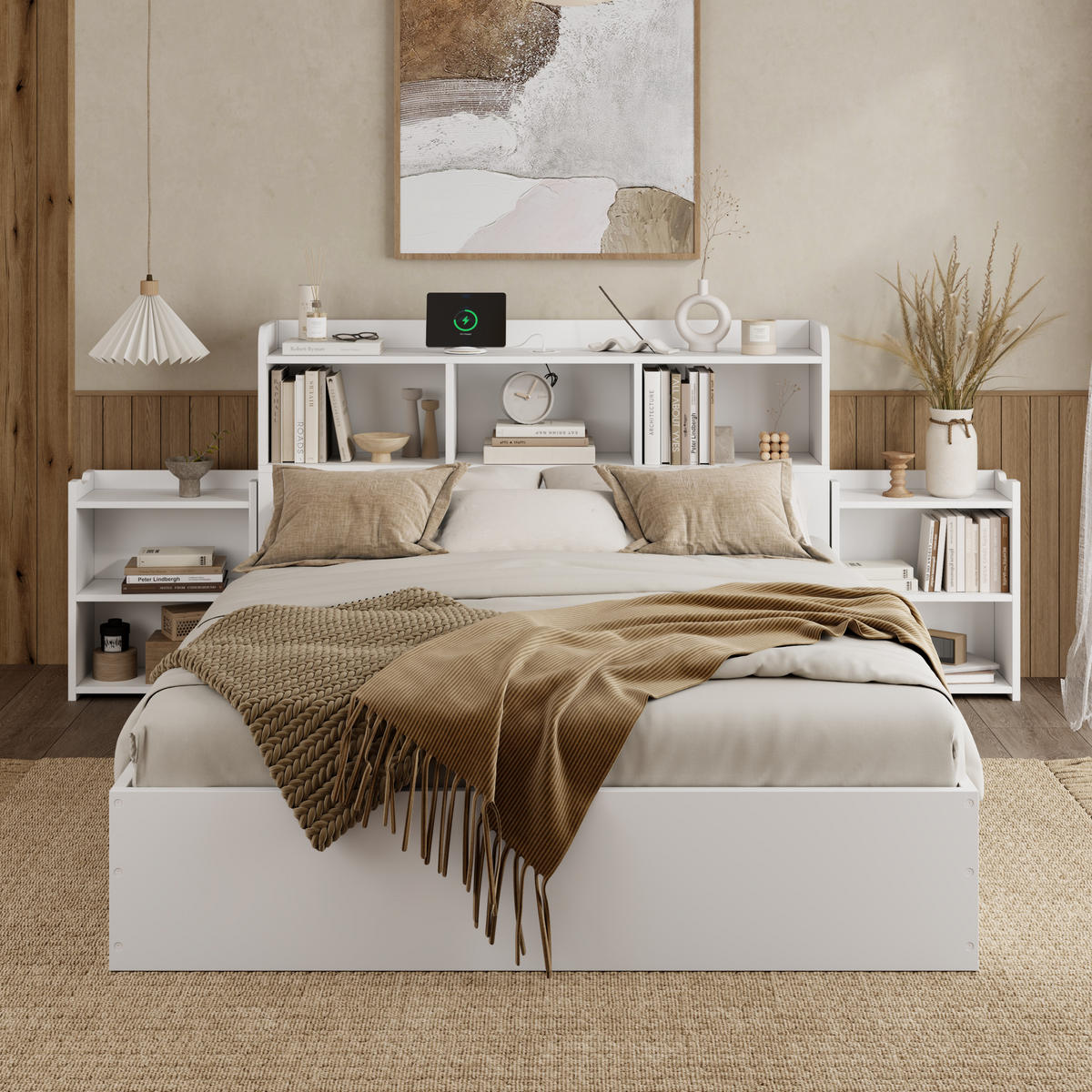 HOLZBETT 140x200 Doppelbett Lattenrost Nachttische Weiß - Weiß, Holzwerkstoff - FLIEKS