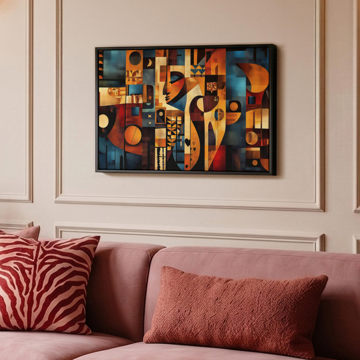 LEINWAND Bilder mit Rahmen - Figuren - Abstrakt - Symbole - 60x40 - Terracotta, Textil (60/40cm) - MuchoWow