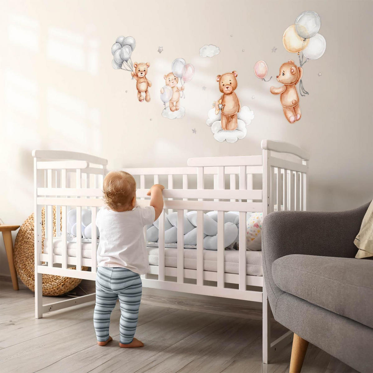 WANDAUFKLEBER 130x195cm - Teddybären mit Luftballons - Multicolor, Kunststoff (130/195/0.1cm) - Wallfluent