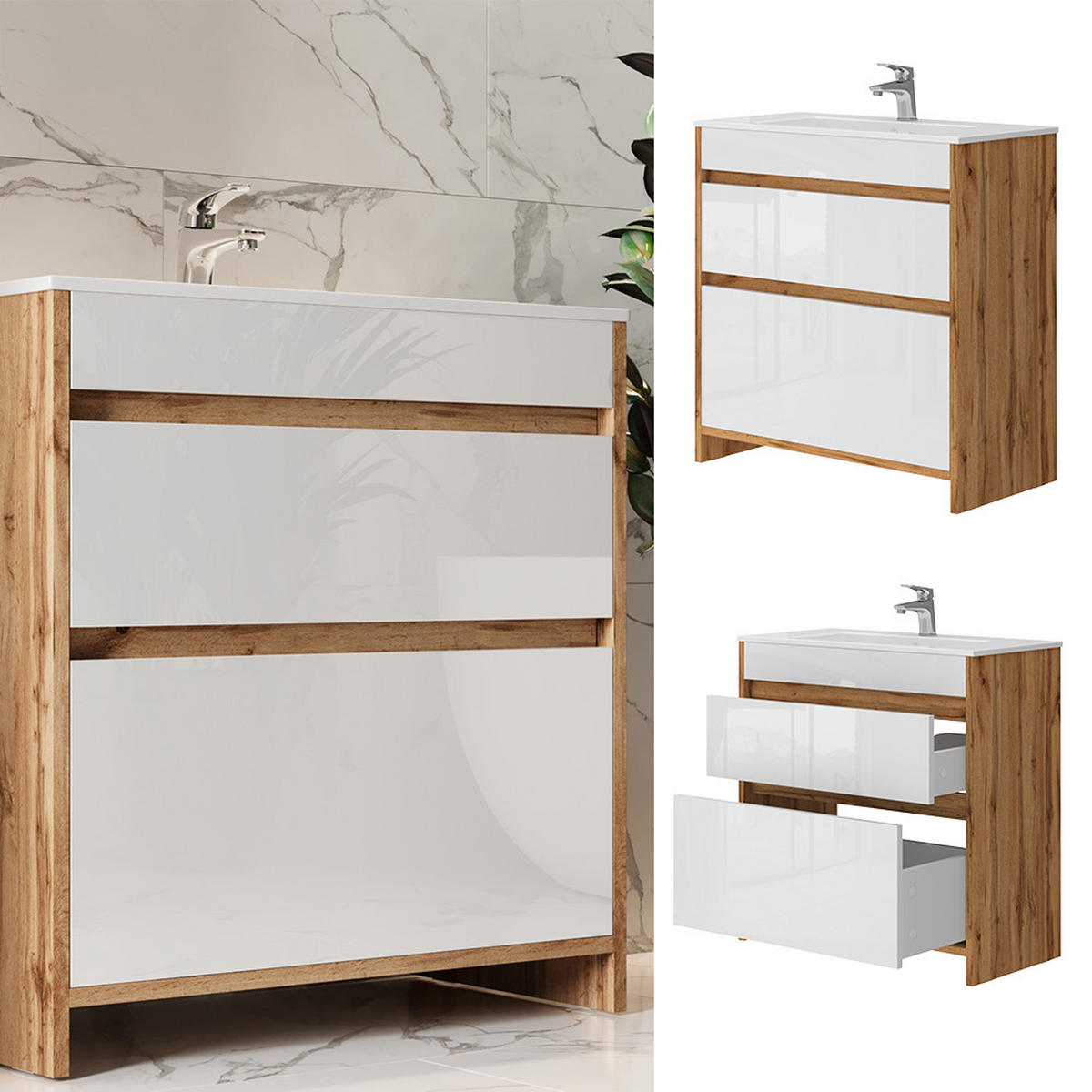 TOALETNÍ SKŘÍŇKA PRO UMYVADLO Detmold Zlatý mocný dub - medově dubová, kompozitní dřevo (79.8/81.9/40cm) - Vicco