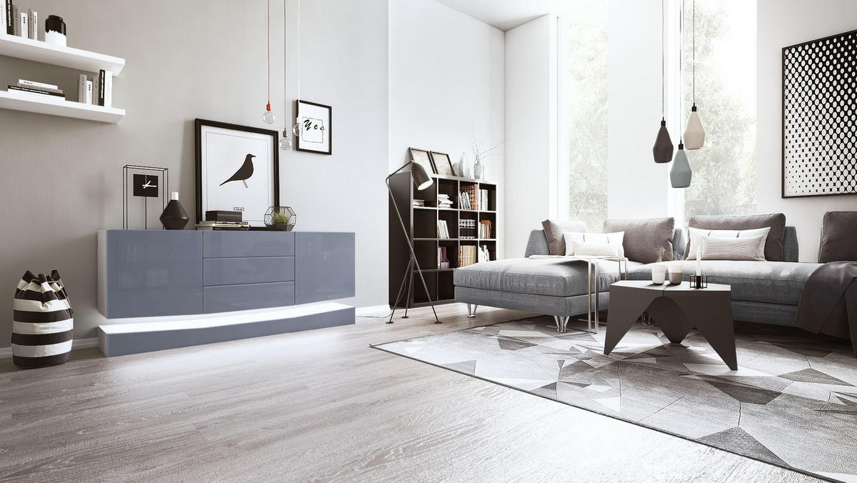 SIDEBOARD City Fronten in Grau Hochglanz - Grau, Holzwerkstoff (178/82/39cm) - Vladon