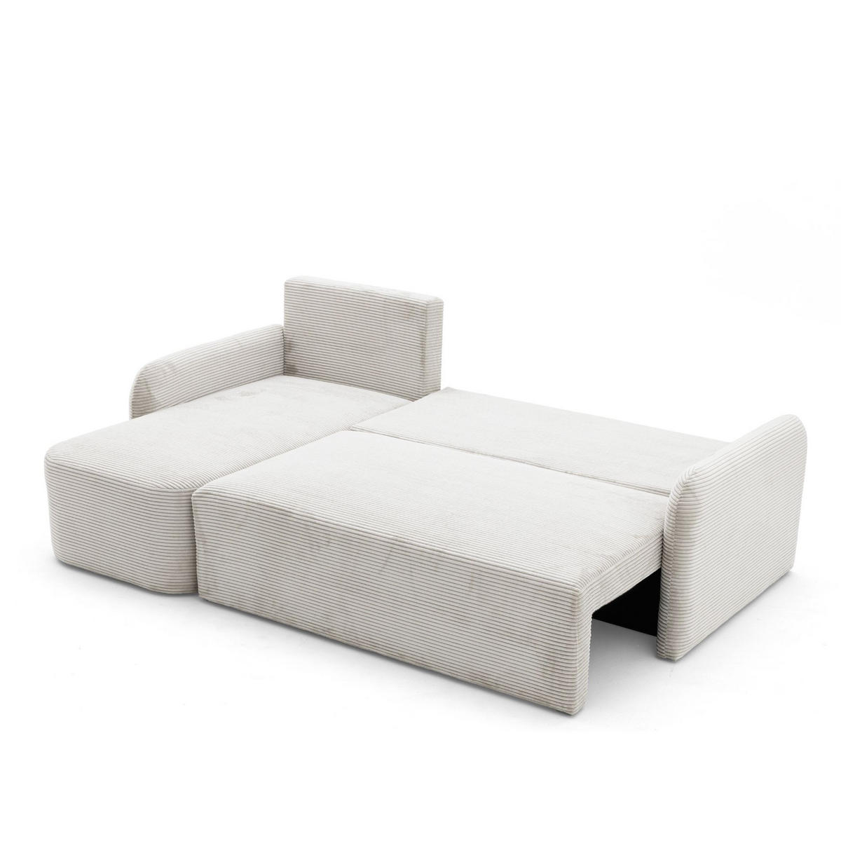 ECKSOFA CASPER L Links mit Schlaffunktion 132x198 Cord Creme - Creme/Schwarz, Holz/Kunststoff (217/145cm) - NACANAPA