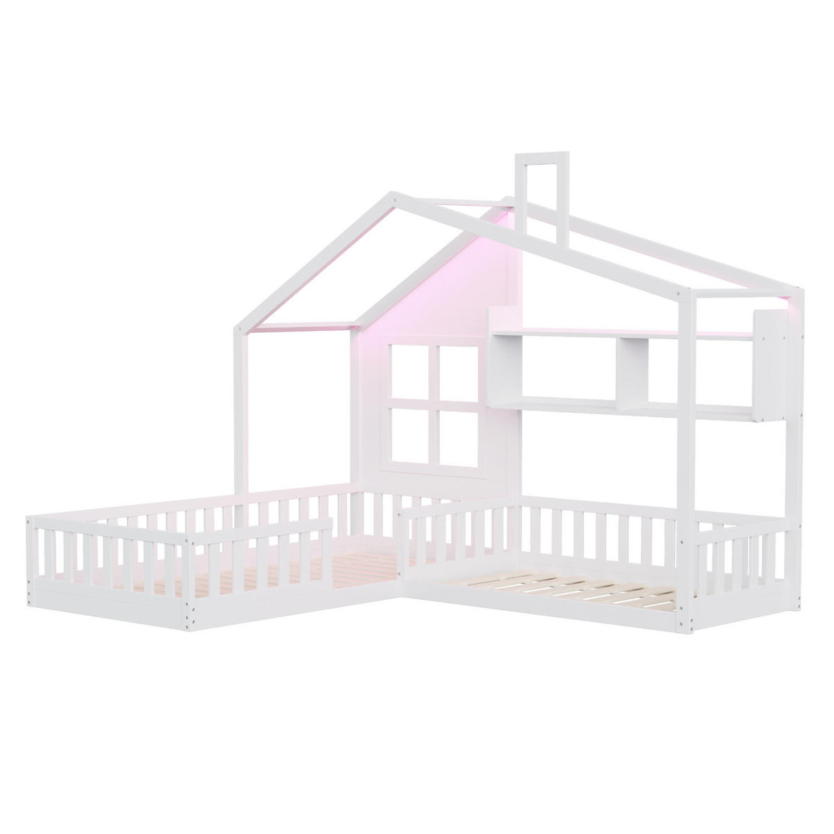 KINDERBETT 90/200 cm und 70/140 cm, Weiß mit LED-Beleuchtung und Regalen - Weiß, Holz (90/200cm) - MIVRAY