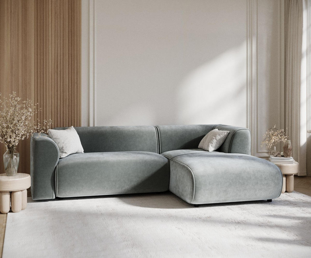 ECKSOFA Melani Dunkelgrau Samtstoff - Rechts Seite - Schwarz/Grau, Holz/Holzwerkstoff (162/256cm) - Maison de Reve
