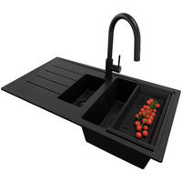 GRANITSPÜLE - Kopenhagen, 3-er set Alles Schwarz 90/50 cm, 1,5 Becken + Küchenarmatur 40/20 cm + Ablauf-Set ab 60er Unterschrank - Schwarz, Kunststoff (90/19/48cm) - Primagran