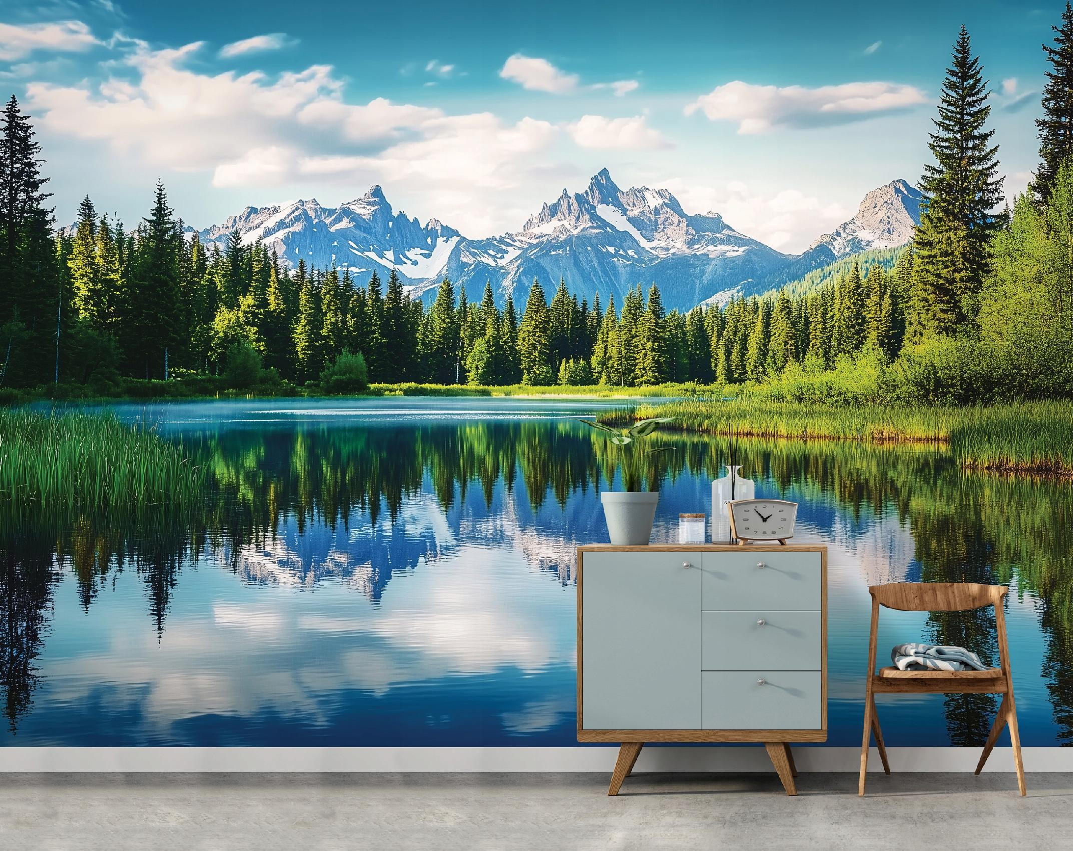FOTOTAPETE 3D Effekt Berge Landschaft 300x210 - Multicolor, Papier (300/210cm) - Wallarena