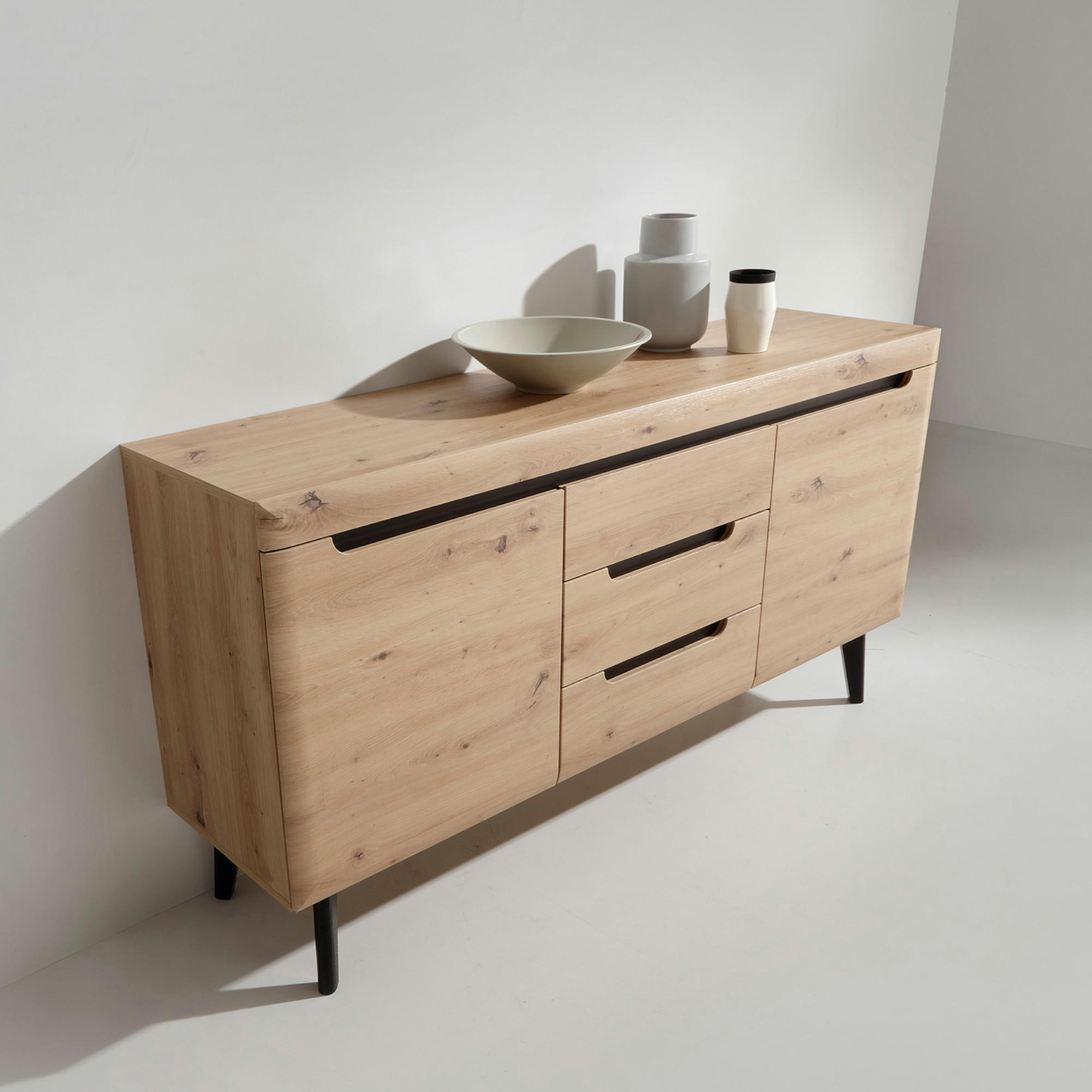 SIDEBOARD SUDBURRY KOM2-1D3S Fronten, aus MDF-Platte, Eiche - Eichefarben, Holzwerkstoff/Kunststoff (107/83/40cm) - Komodee