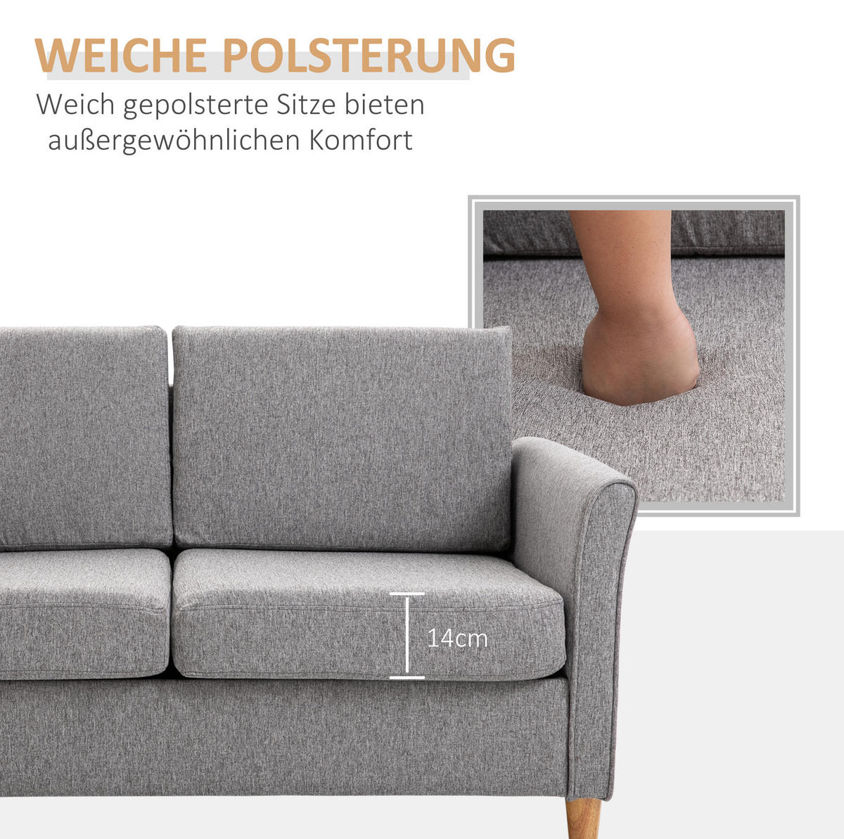 SOFA 141/65/78 cm in Hellgrau aus Leinen mit abnehmbaren Bezügen - Hellgrau, Textil (70/78/141cm) - Flora Grace
