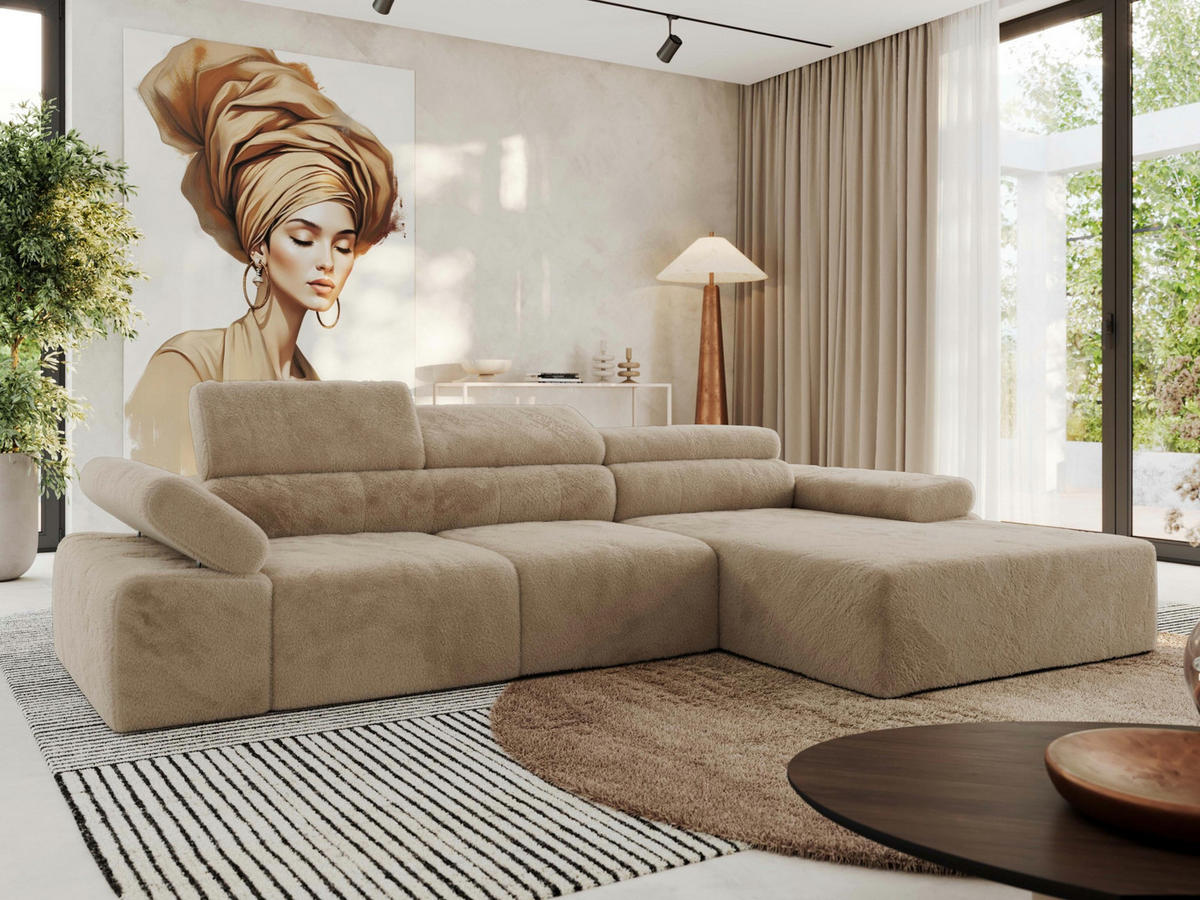 ECKSOFA RILASSO L Beige Plüsch - rechts - Beige/Schwarz, Kunststoff/Textil (174/296cm) - MKS