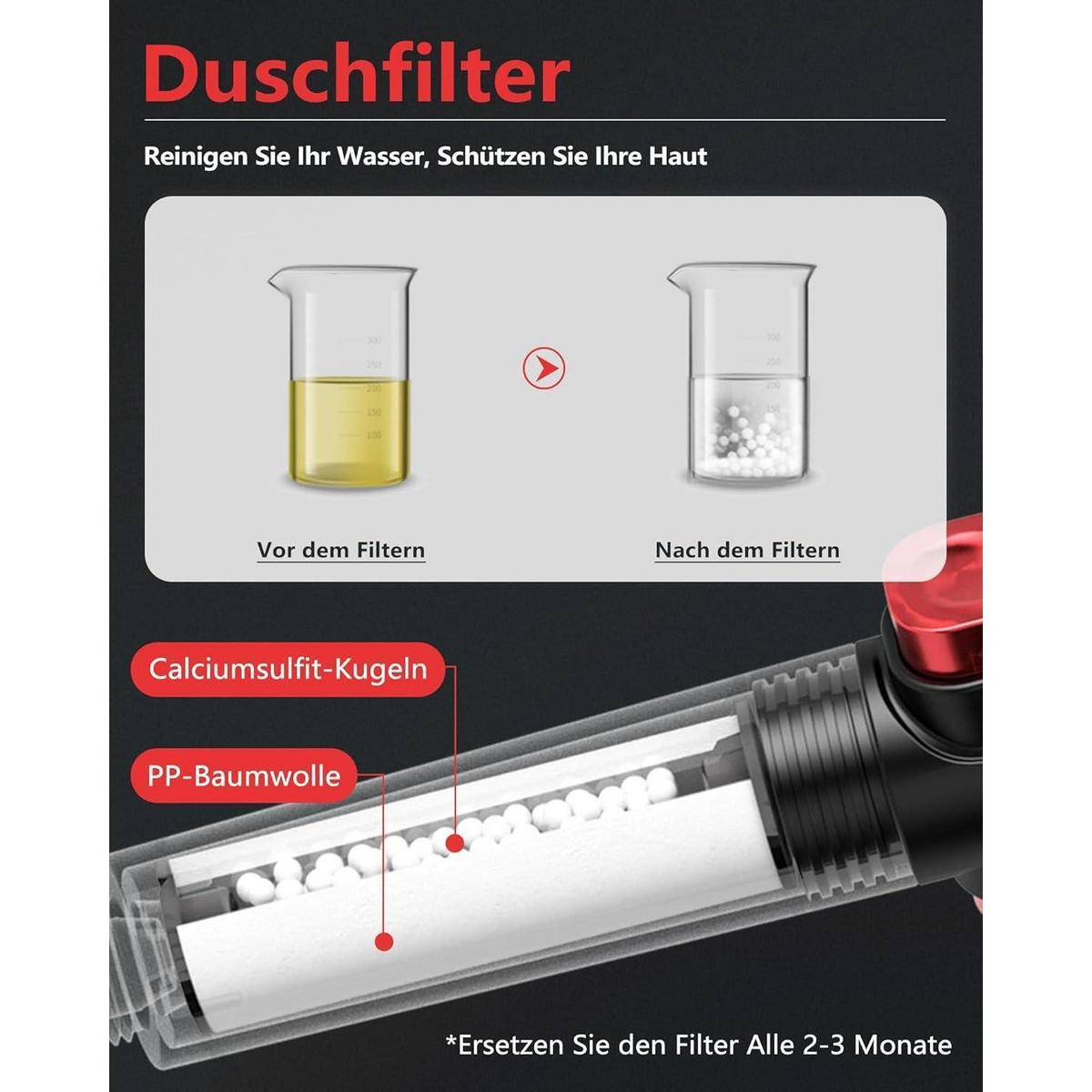 HANDBRAUSE mit Filter 3 Strahlarten Wassersparend 4.5l/min - Schwarz, Kunststoff (8/12.7/26cm)